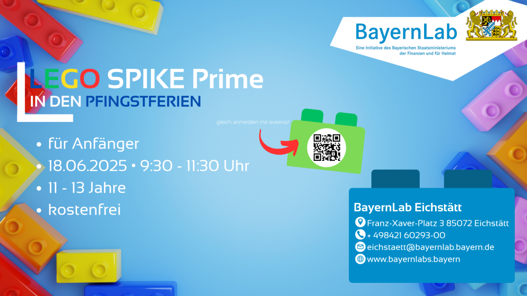 LEGO Spike Prime Workshops in den Pfingstferien 2025 Werbeposter für den LEGO Spike Prime Workshop in den Pfingstferien 2025